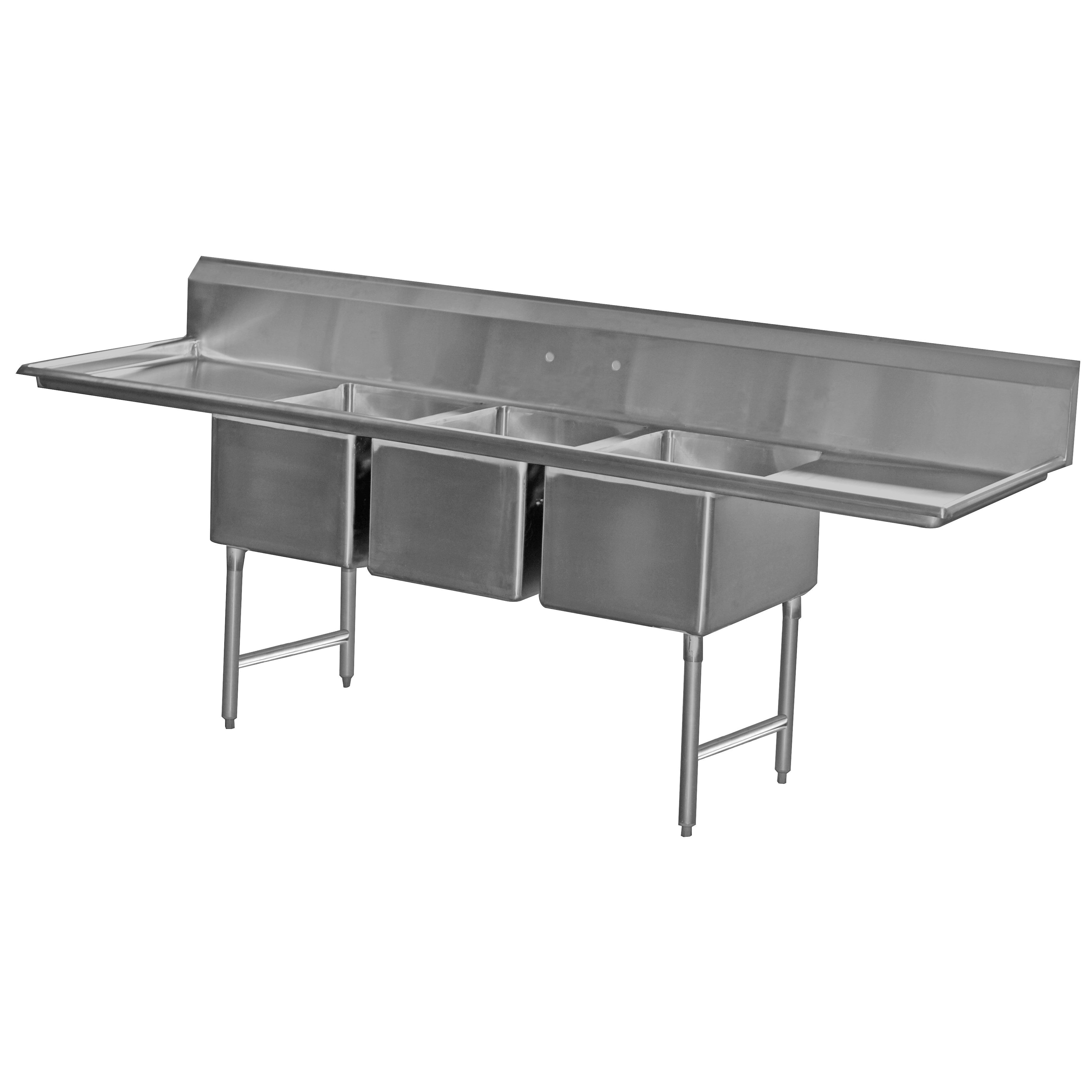Serv-Ware - Sinks - 14" Deep Heavy Duty Sink 3 Bowl - Dimensions: 106"W x 30"D x 45-1/2"H, 16 gauge, 304 Stainless Steel