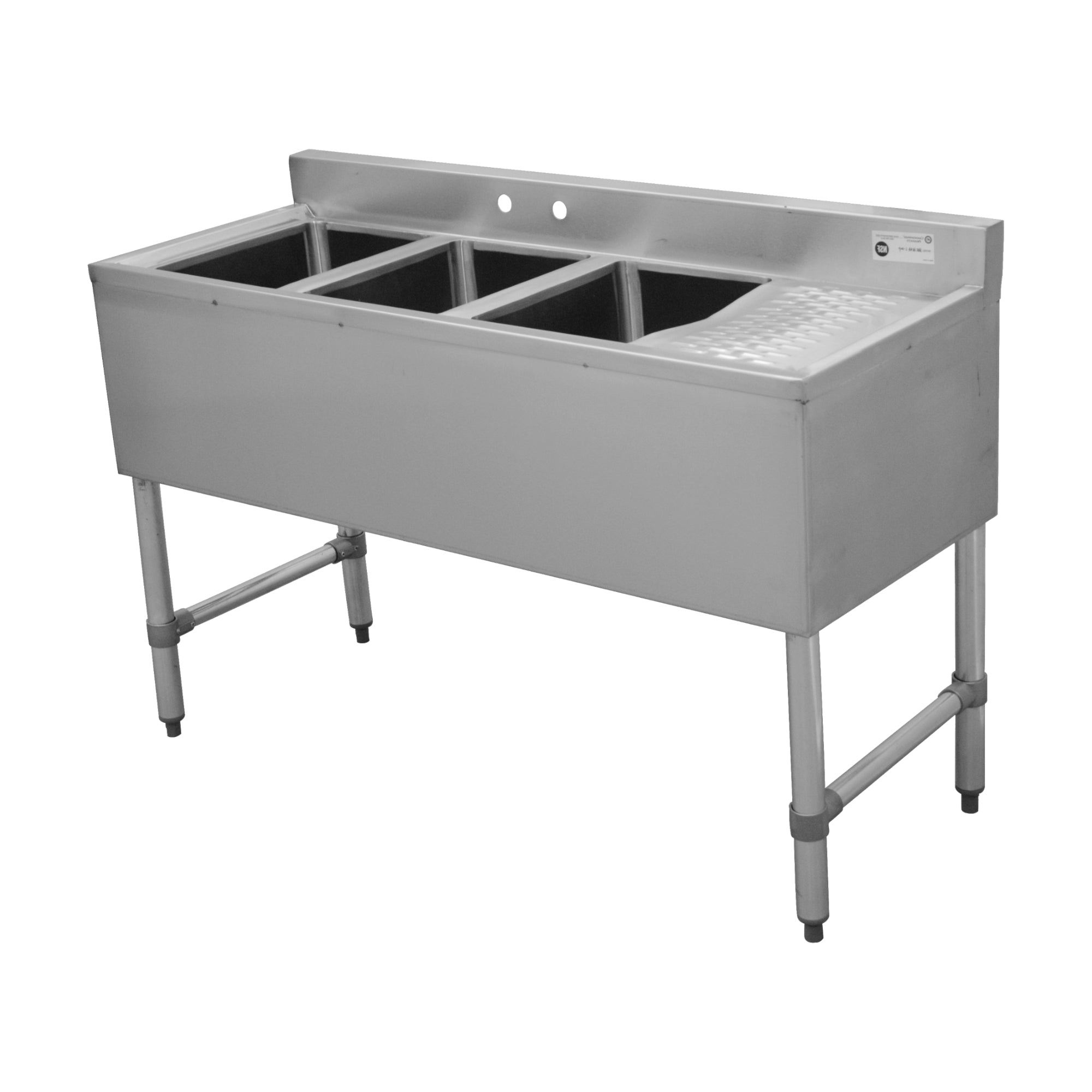3 Compartment Bar Sink w/ 12" Right Drainboard, 10" x 14" x 10"D Bowl