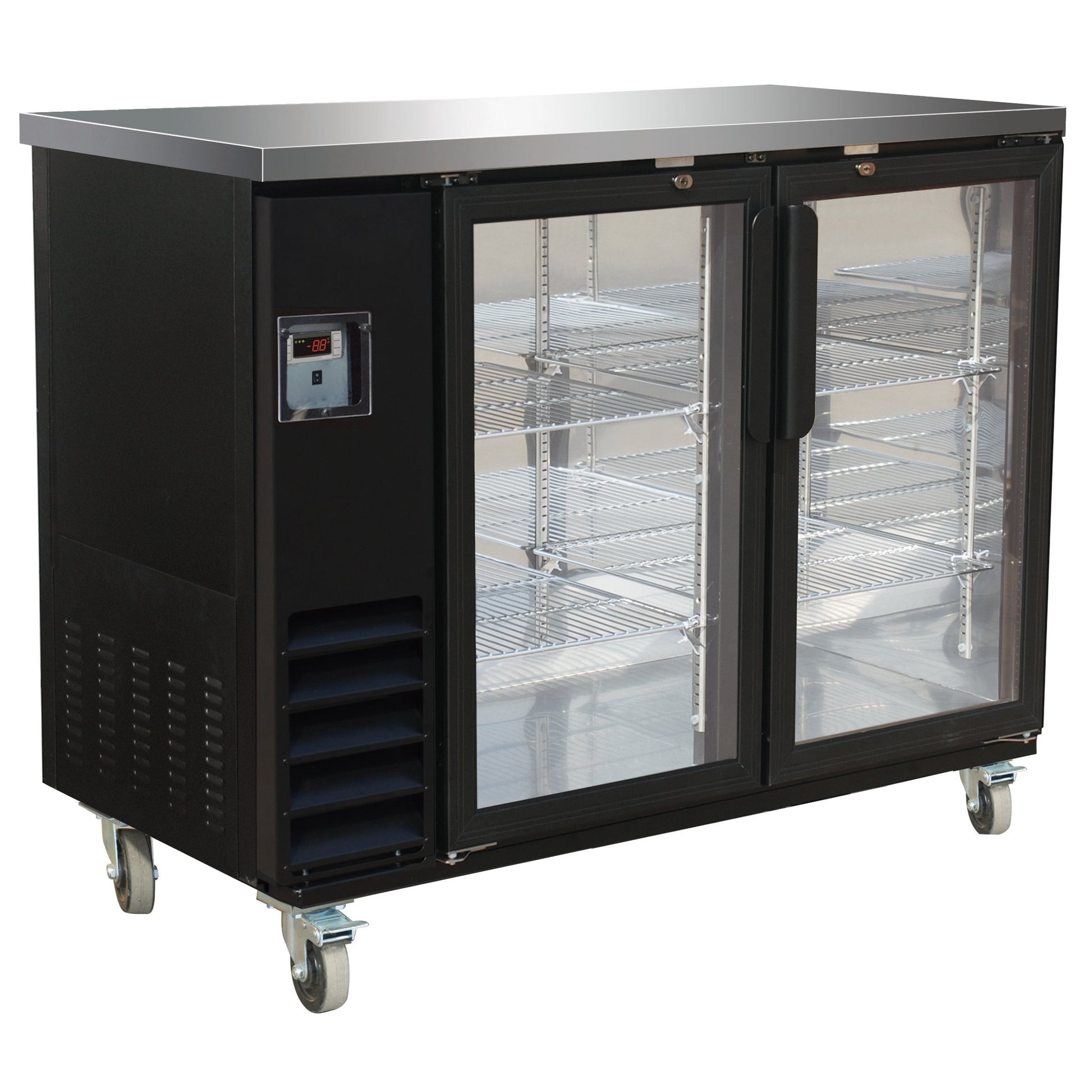 49" Black Show Depth Back Bar Cooler w/ Glass Doors