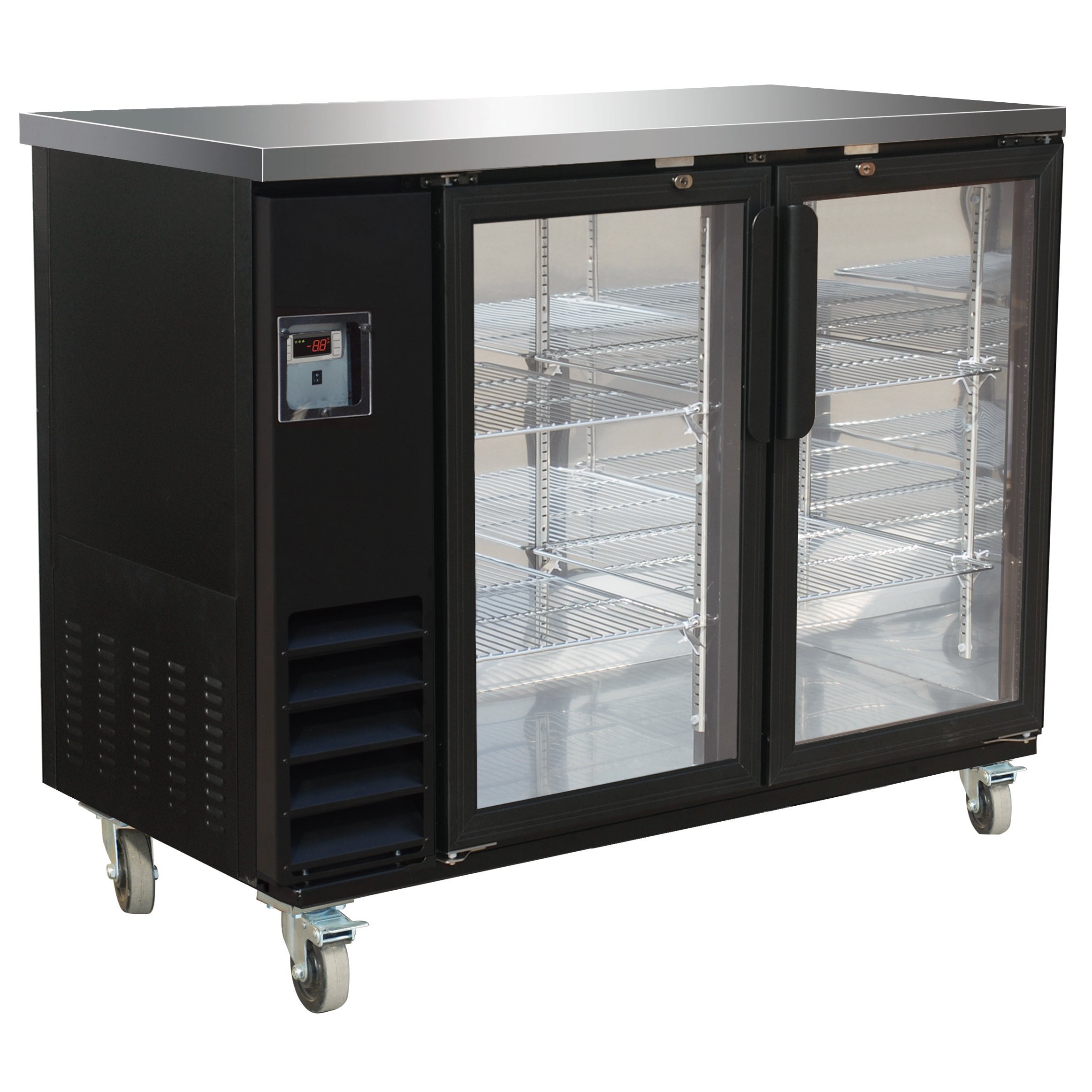 49" Black Show Depth Back Bar Cooler w/ Glass Doors