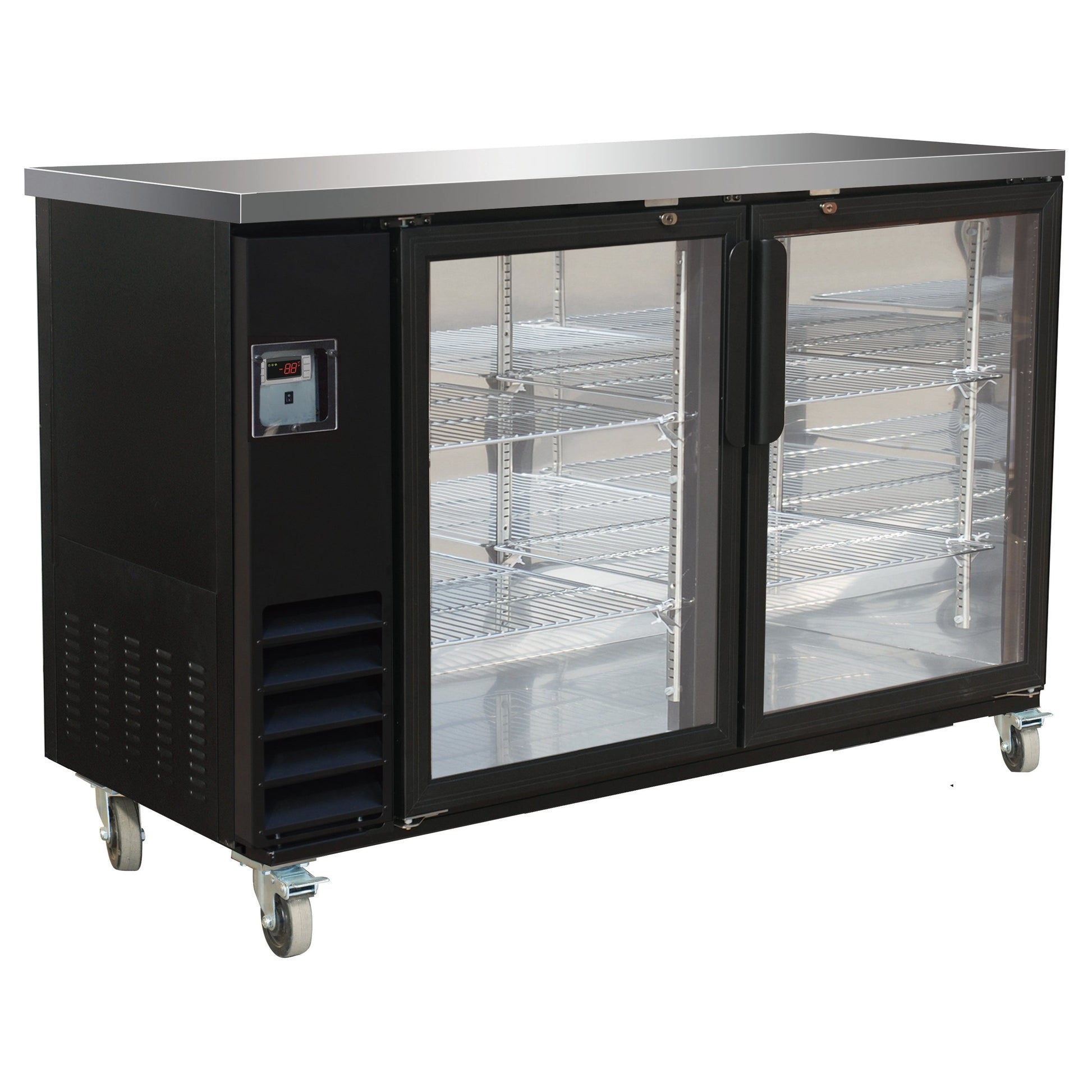 61" Black Show Depth Back Bar Cooler w/ Glass Doors