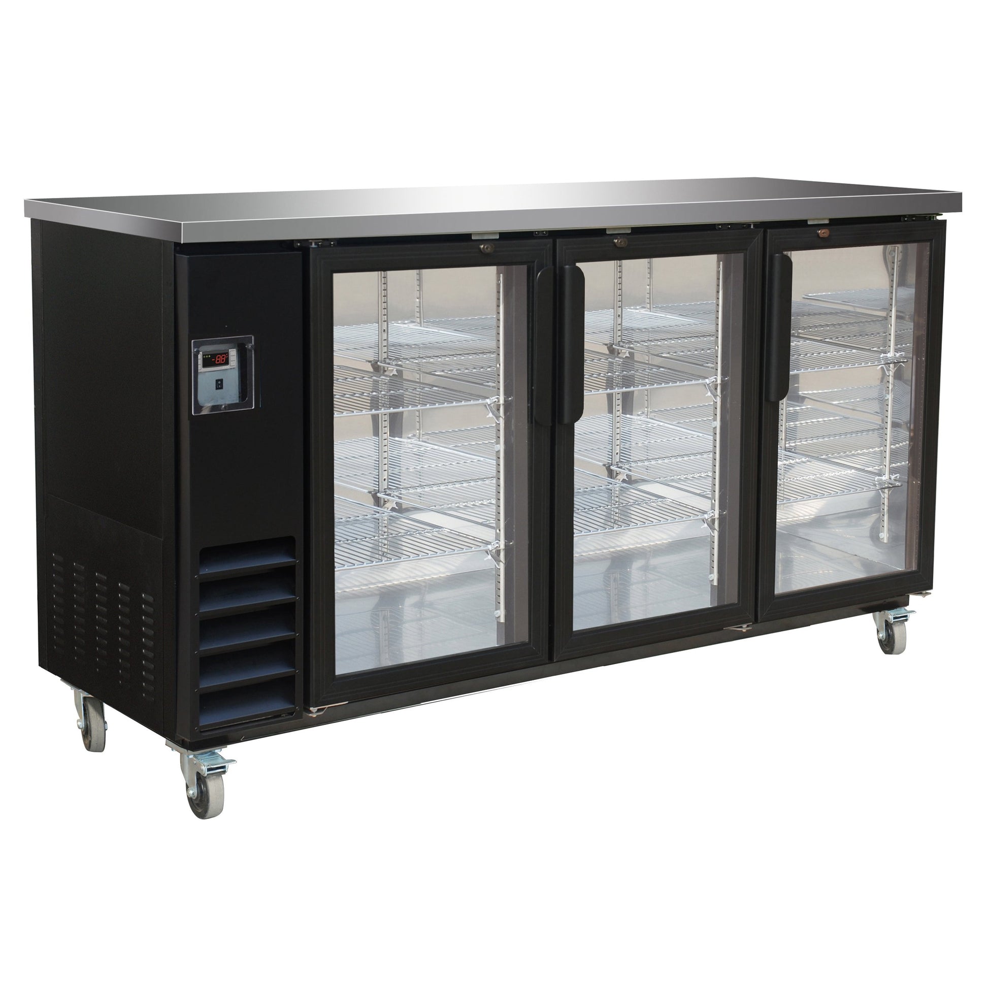 73" Black Show Depth Back Bar Cooler w/ Glass Doors