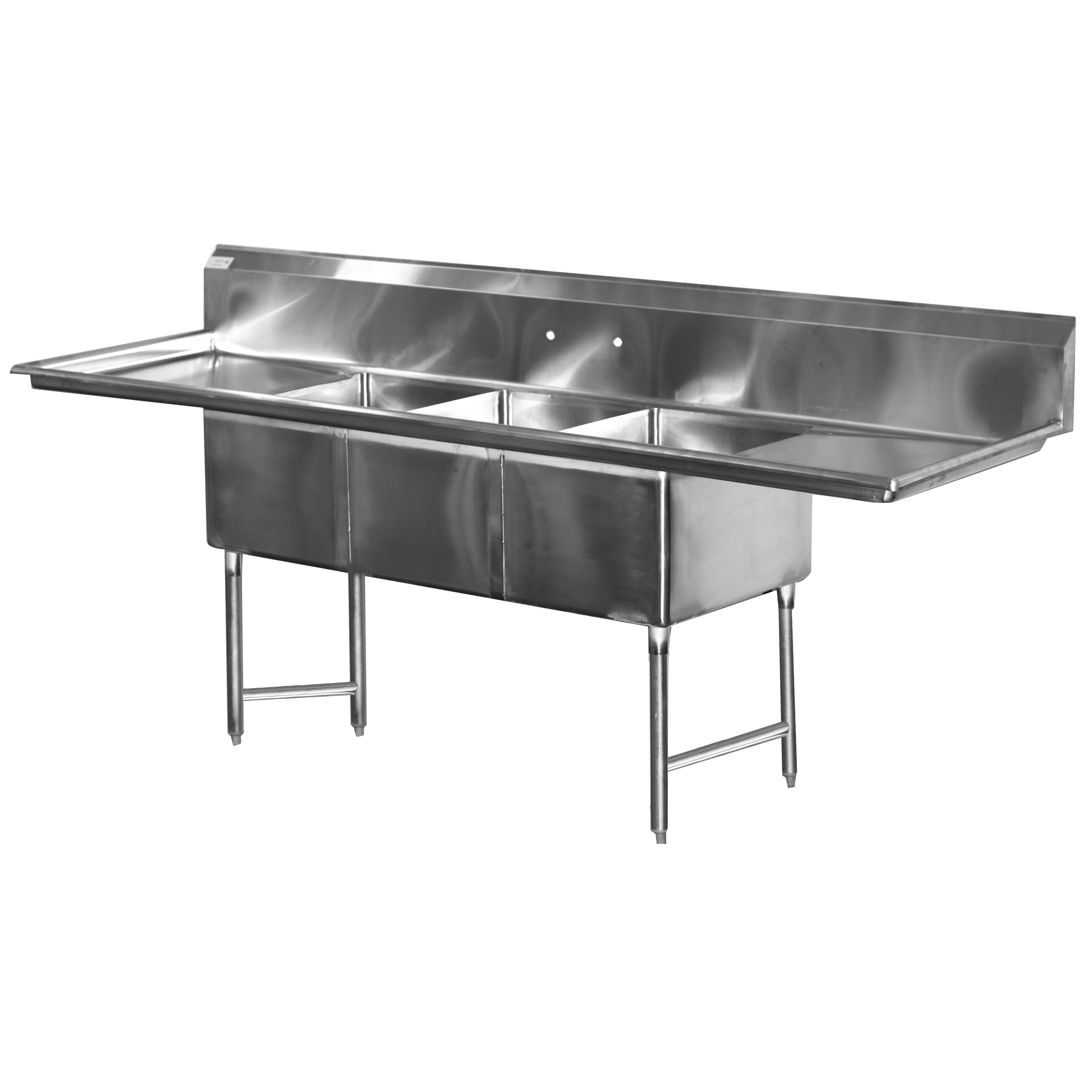 Serv-Ware - Sinks - 14" Deep Economy Sink 3 Bowl - 102" W x 29.5" D x 45.5" H