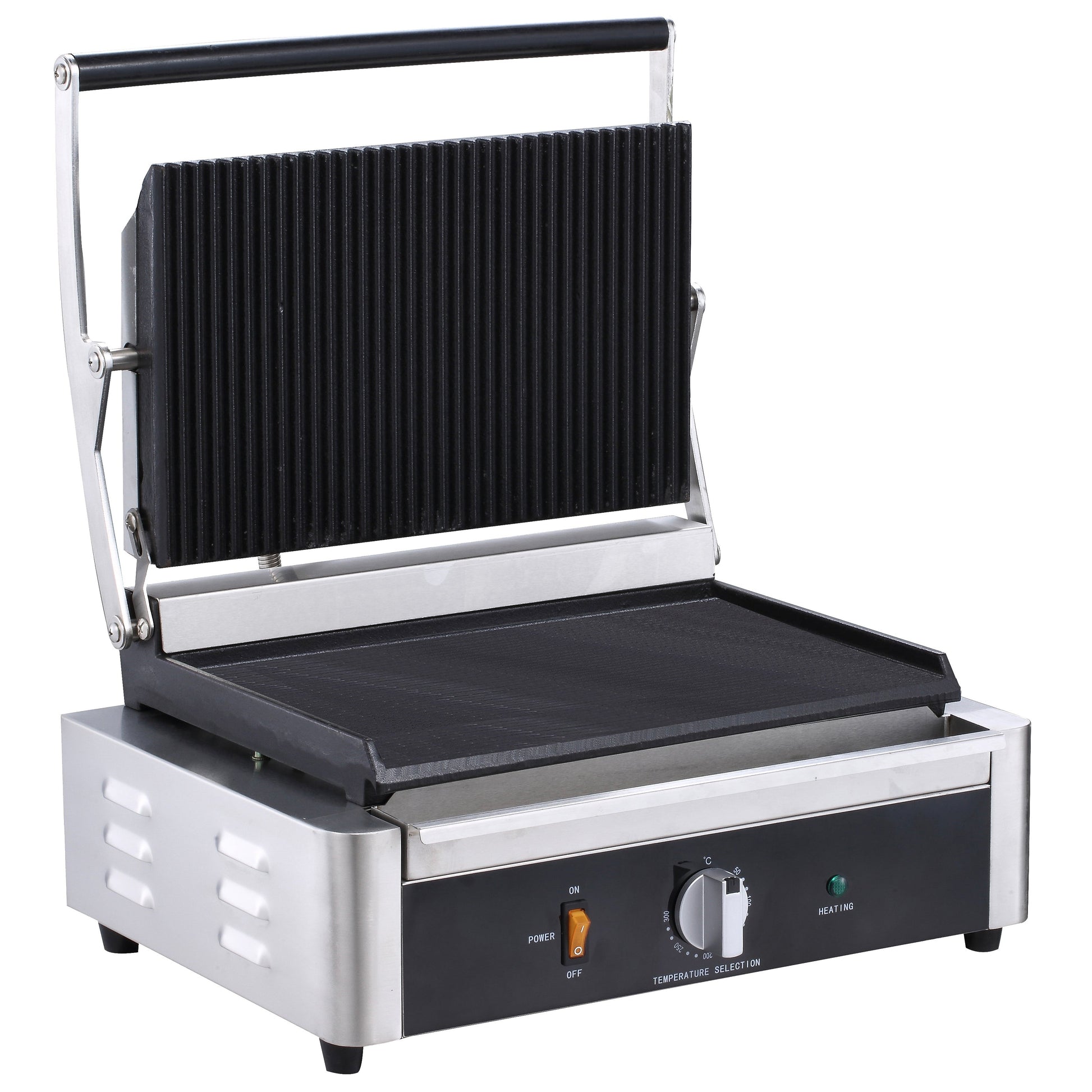Single Panini Grill - Grooved Top, Flat Bottom