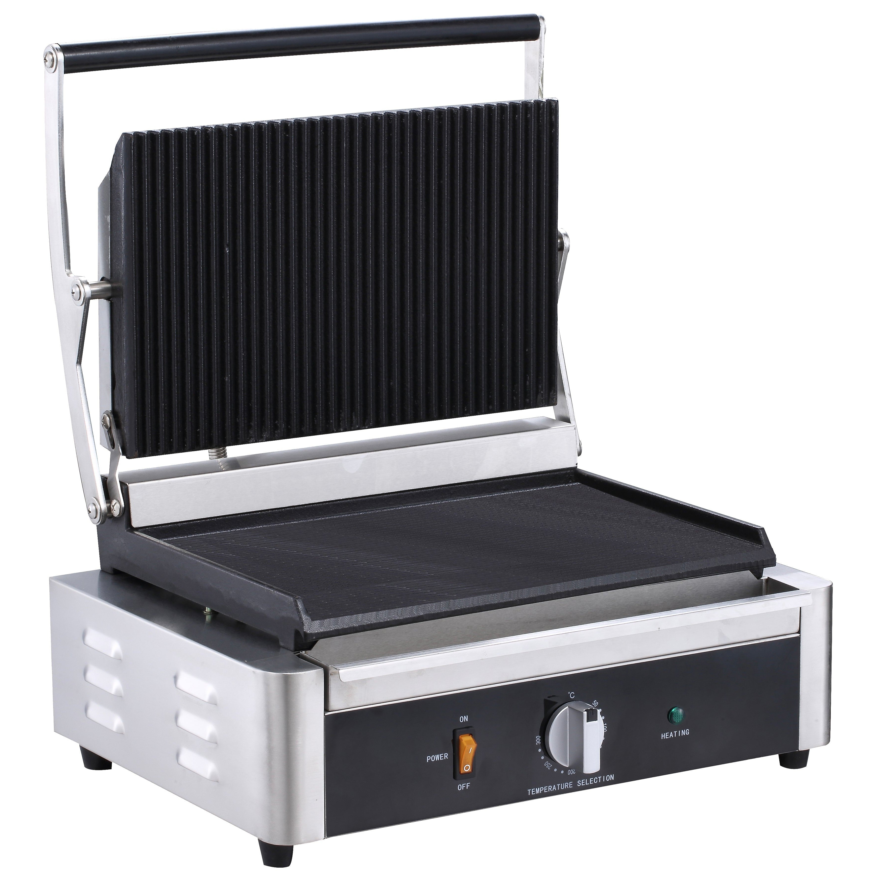 Single Panini Grill - Grooved Top, Flat Bottom
