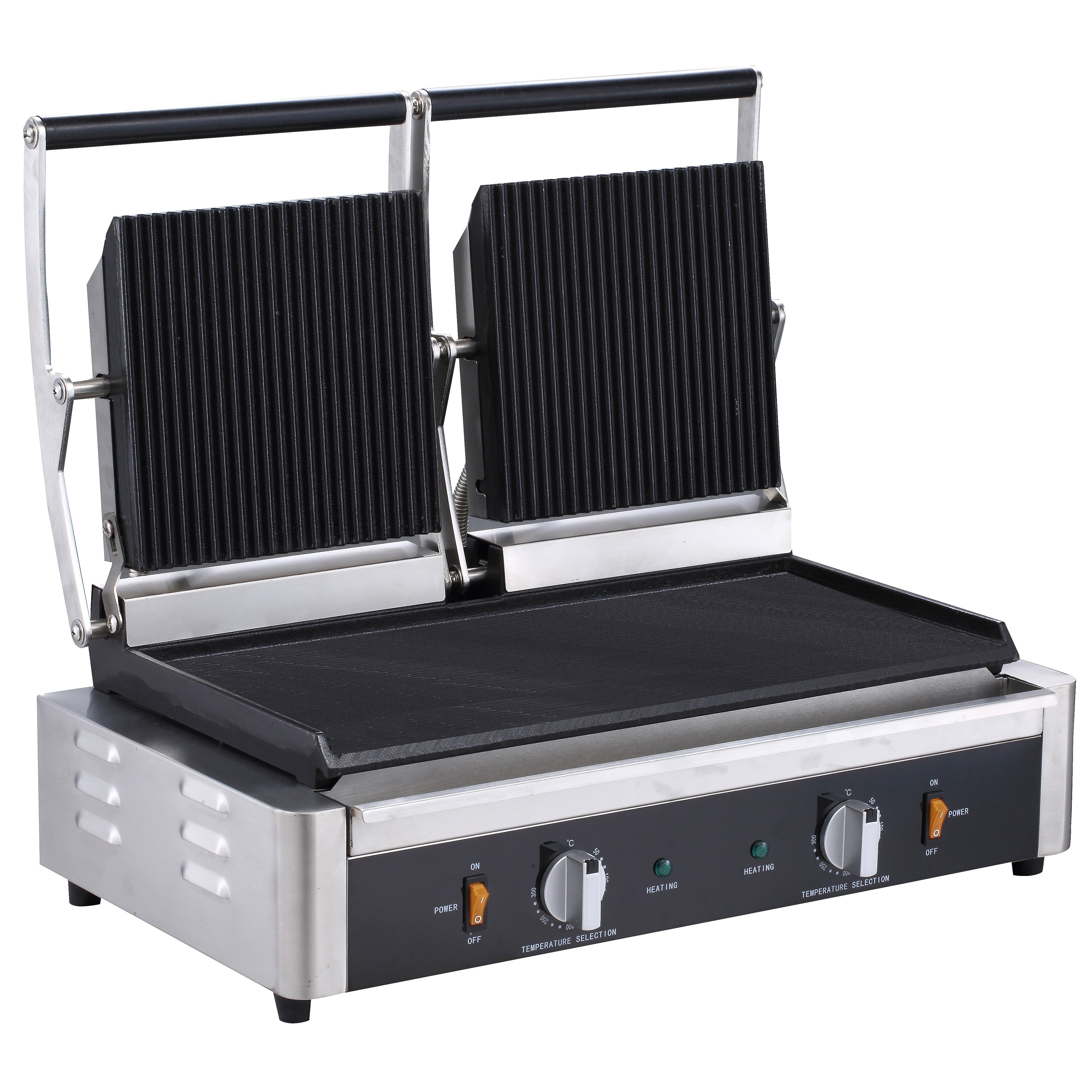 Double Panini Grill - Grooved Top, Flat Bottom