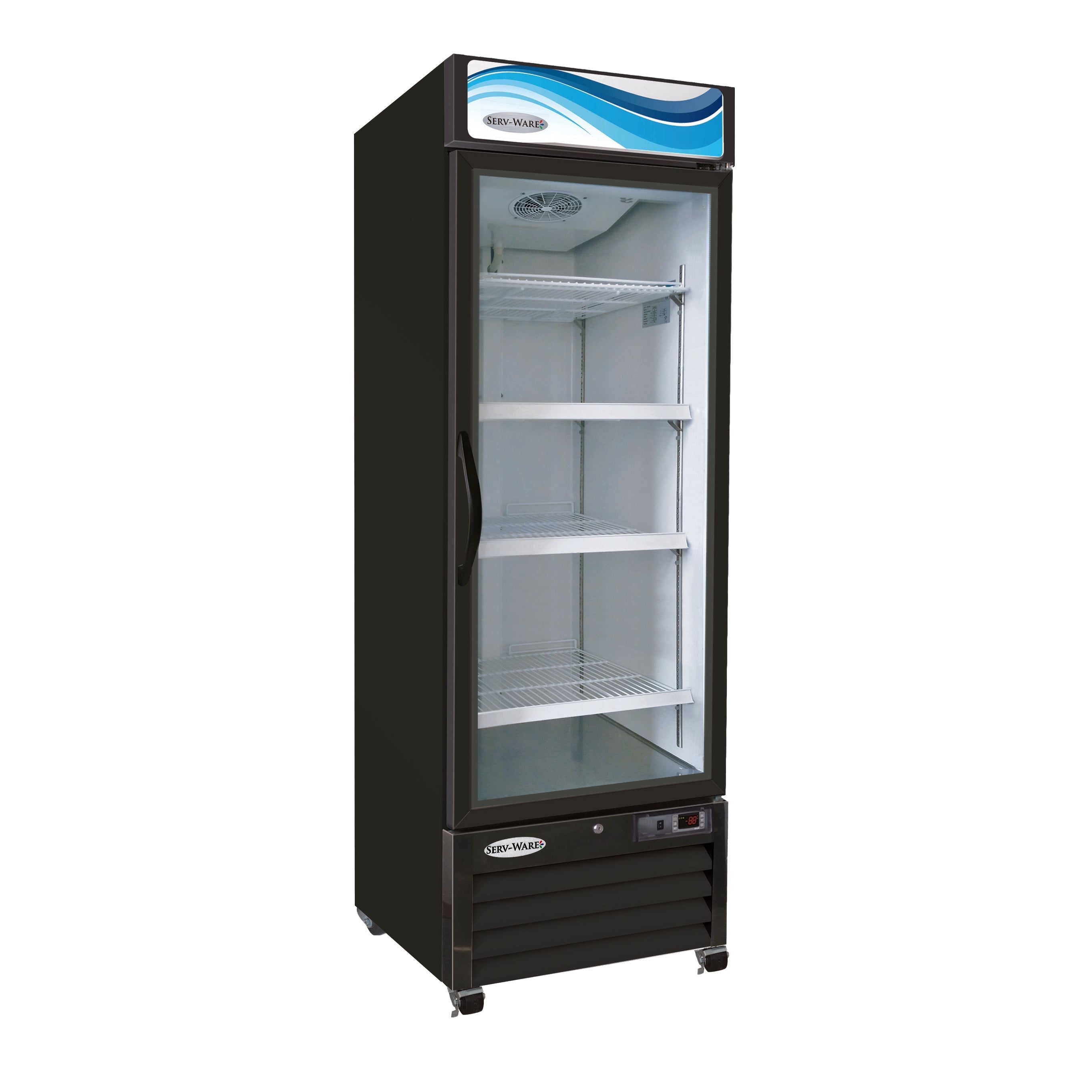 One (1) Glass Door Merchandiser Freezer, Black Cabinet