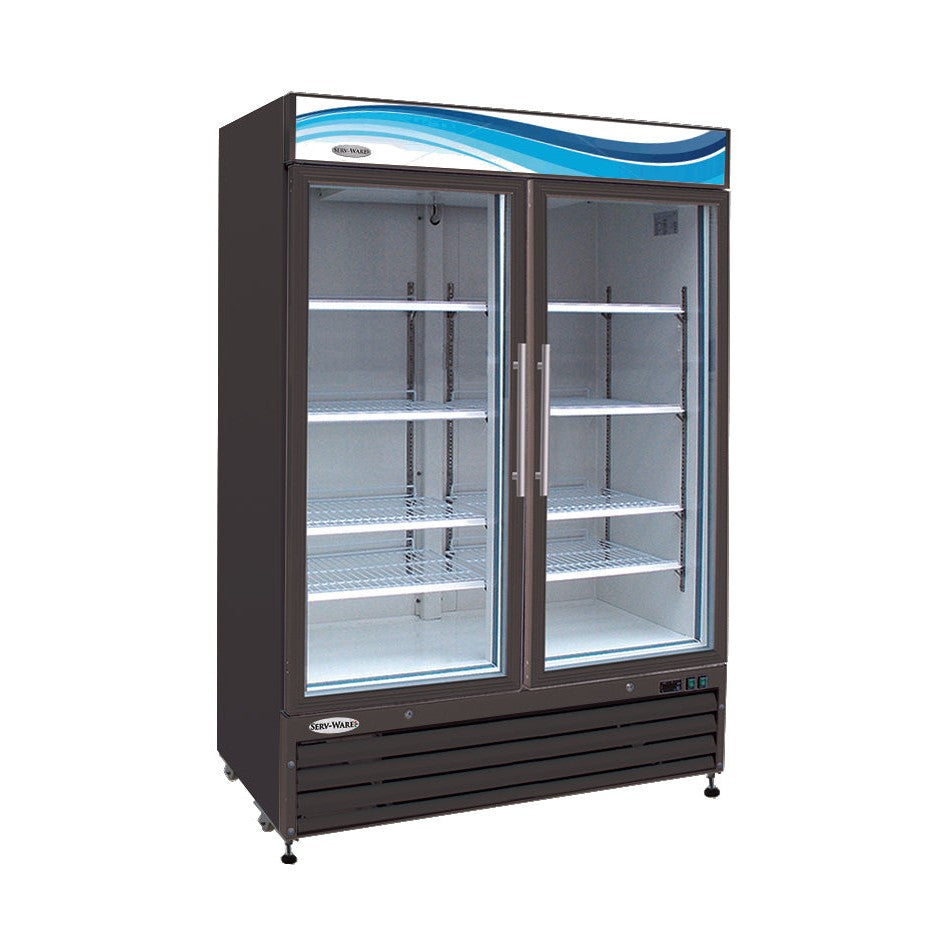 Three (2) Glass Door Merchandiser Freezer, Black Cabinet