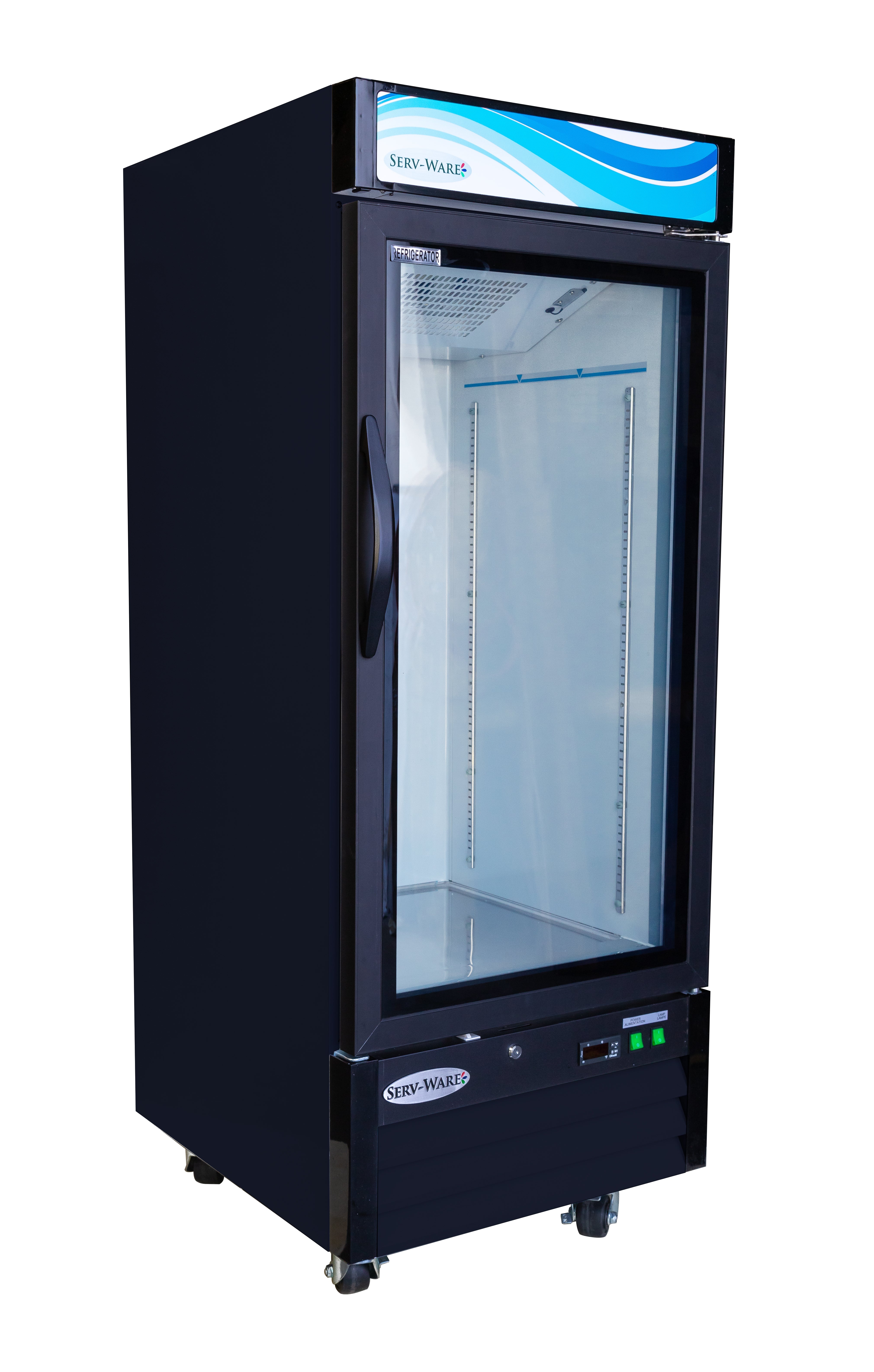 One (1) Glass Door Merchandiser Refrigerator, Black Cabinet
