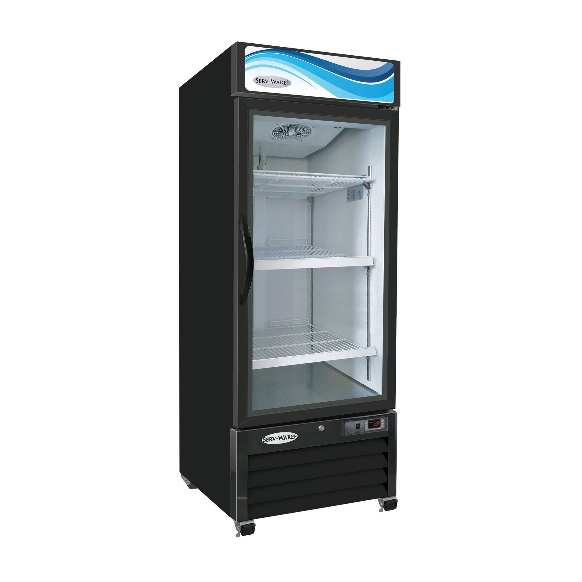 One (1) Glass Door Merchandiser Refrigerator, Black Cabinet