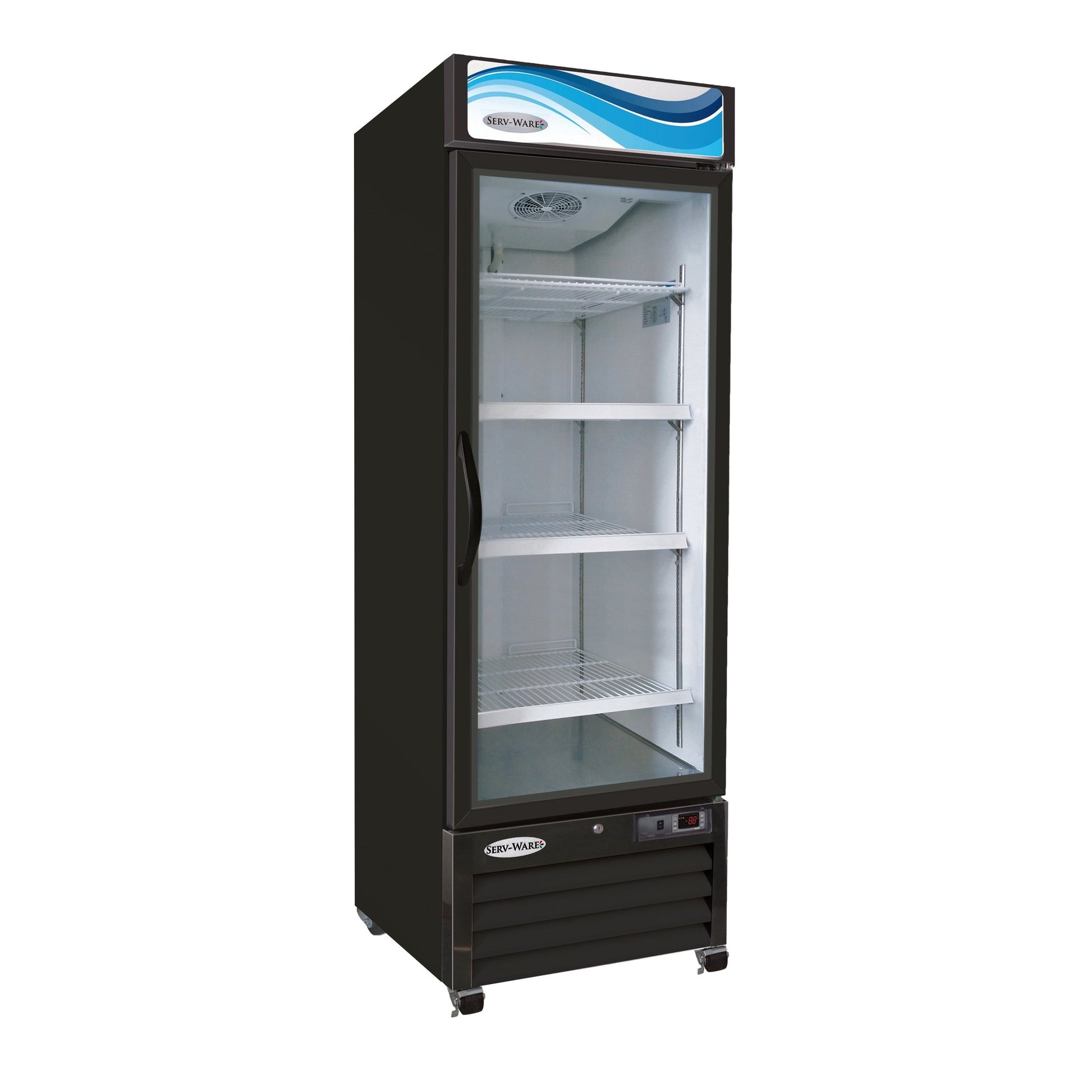 One (1) Glass Door Merchandiser Refrigerator, Black Cabinet