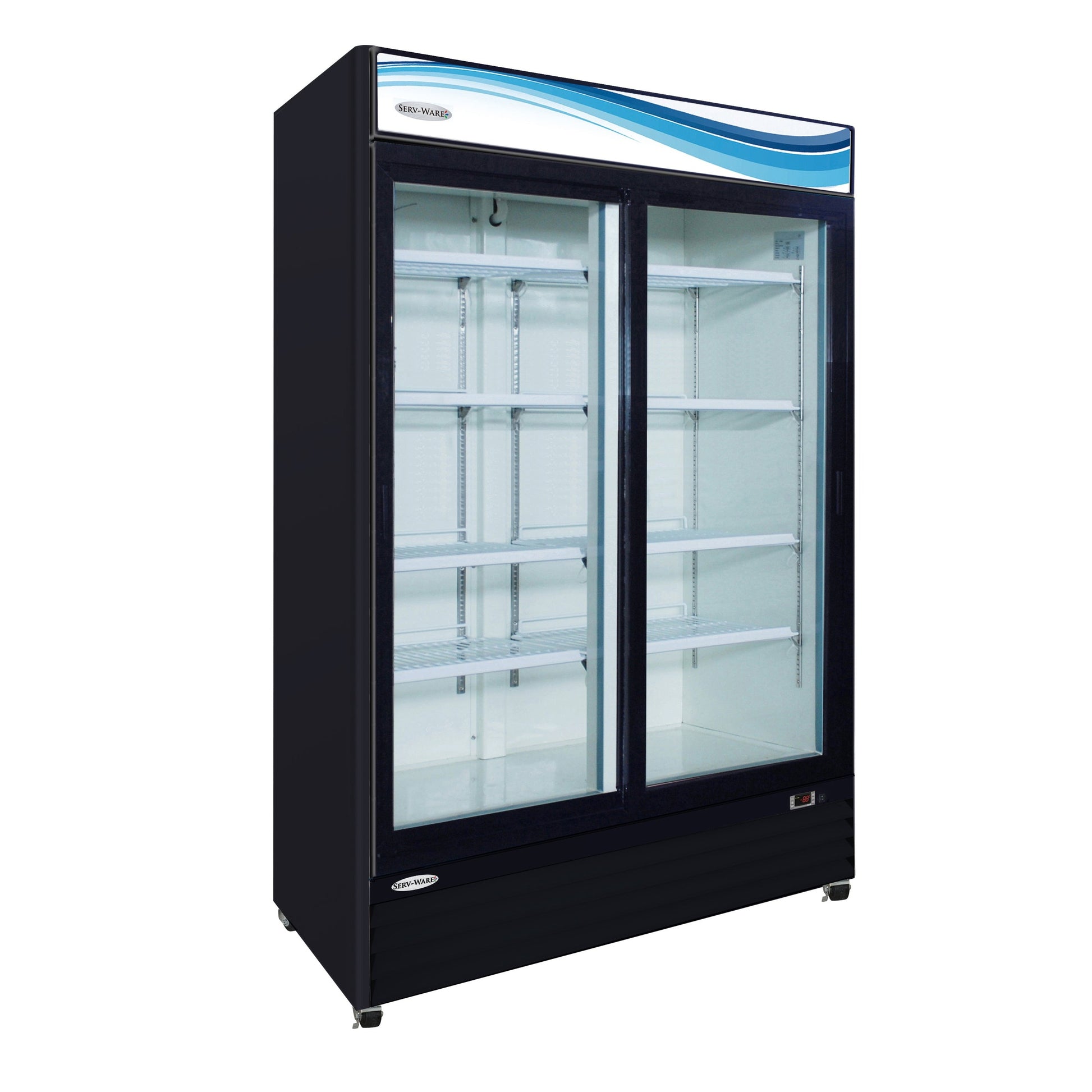 Two (2) Sliding Glass Door Merchandiser Refrigerator, Black Cabinet